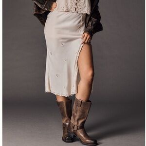 Anthropologie cutwork satin bias midi skirt